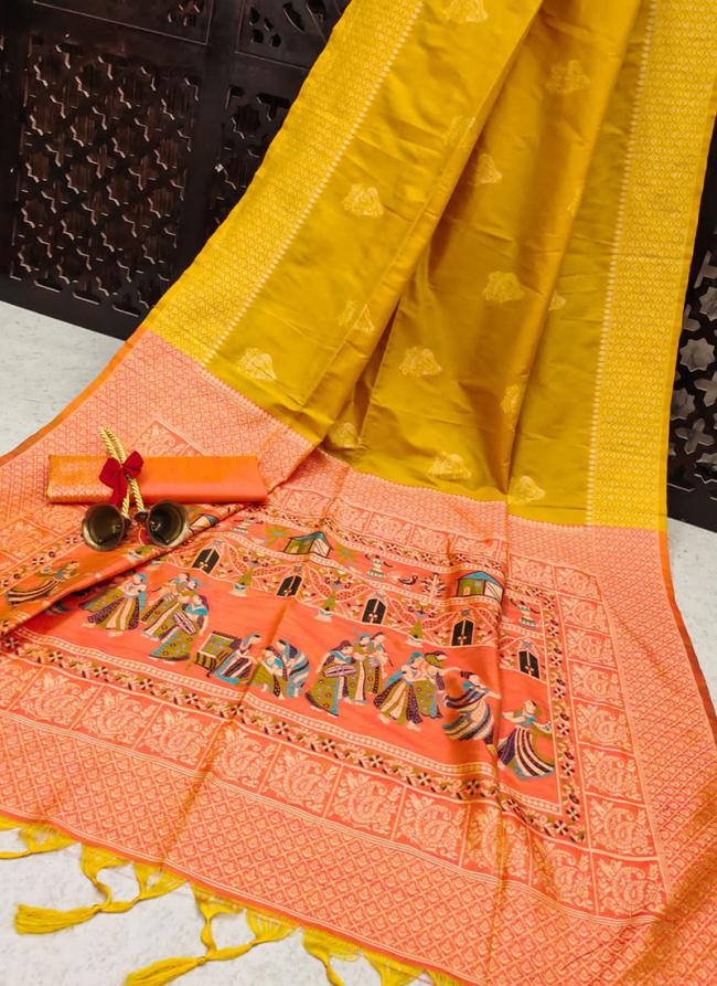 Soft Silk Yellow Traditional Wear Weaving Saree